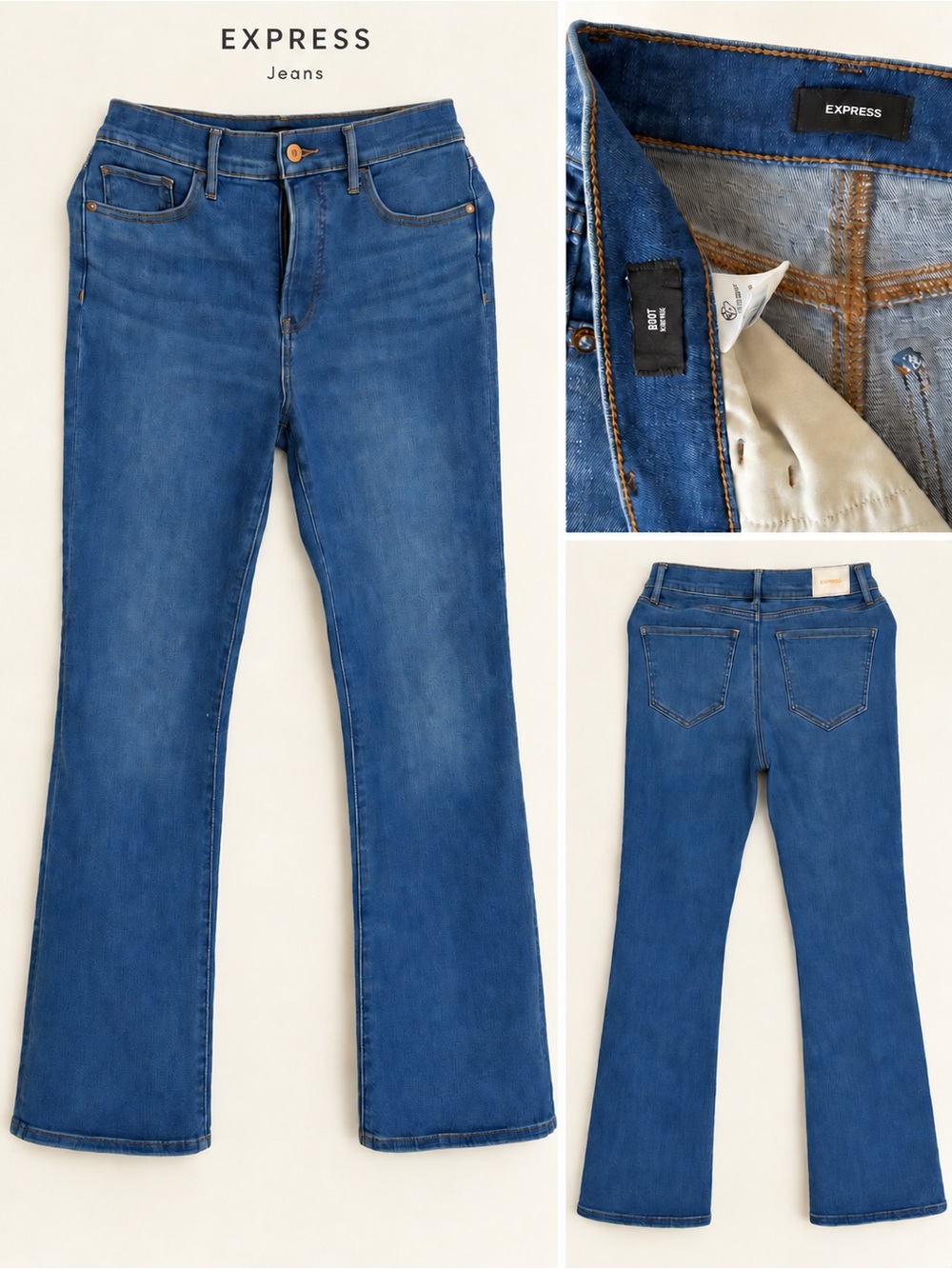 Express Blue Mid-Rise Wide-Leg Flare Jeans